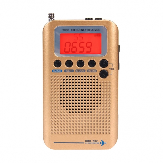 HRD-737 Tragbarer digitaler LCD-Vollband-Stereo-Radioempfänger mit FM / AM / SW / CB / Luft / UKW-Gold