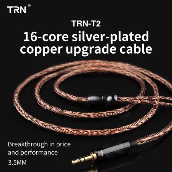 TRN T2 HiFi Upgrade Replaceable Headphone Cable 16 Core Silver Plated 3.5mm Plug Earphone Cord 0,78 mm 2-polig, Farbe：Grau