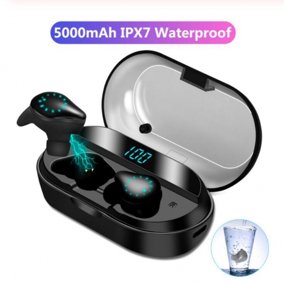 TWS Bluetooth-Kopfhörer Kabellose Ohrhörer IPX7 Wasserdichter Kopfhörer für Game-Sport-Headset LED-Display mit 5000mAh Netzteil