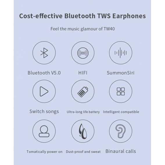 TW40 TWS-Kopfhörer Bluetooth-Ohrhörer Kabellose Kopfhörer HIFI-Sound Sportkopfhörer Stereo-Freisprecheinrichtung Gaming-Headset 