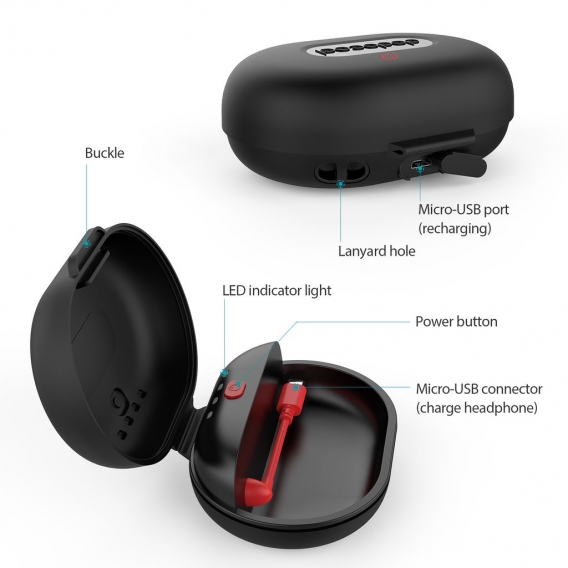 Dodocool Kopfhörer-Ladetasche Tragbare Halterung Reisetasche Aufbewahrungstasche mit integriertem 500-mAh-Akku Micro-USB-Kabel f