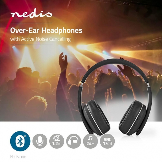 Nedis Funkkopfhörer  Bluetooth®  Over-Ear  Aktive Lärmkompensation (ANC)  Schwarz