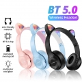 AcserGery P47 Faltbares Headset Drahtloses Bluetooth-Headset Bluetooth 5.0-Kopfhörer Cooles leuchtendes Katzenohr-Headset