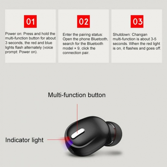 AcserGery X9 Mini 5.0 Bluetooth-Kopfhörer Sport-Gaming-Headset mit Mikrofon Drahtlose Kopfhörer Freisprech-Stereo-Ohrhörer für a