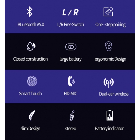 AcserGery TWS2 TWS Bluetooth 5.0 Kopfhörer Fingerabdruck Wireless Touch Kopfhörer HD Stereo Ohrhörer für Android iPhone