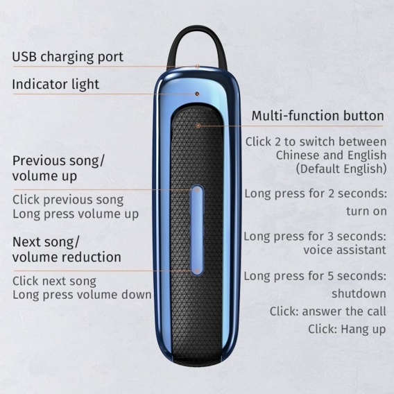 AcserGery E1 Bluetooth-Headset Stereo-Ohrbügel-Funkkopfhörer 50 Stunden Mini-Sport-Ohrhörer In-Ear-Kopfhörer mit Silikonmikrofon