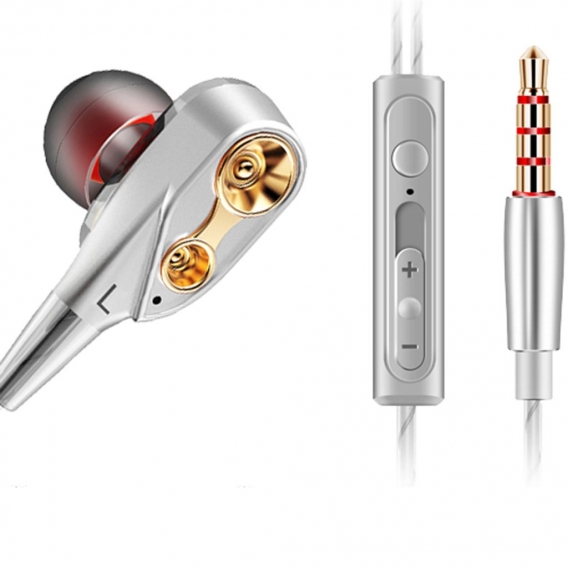 AcserGery Dual-Dynamic Quad-Core 3,5 mm Noise Isolation Sport In-Ear-Kopfhörer mit Mikrofon und Subwoofer-Kopfhörer für Universa