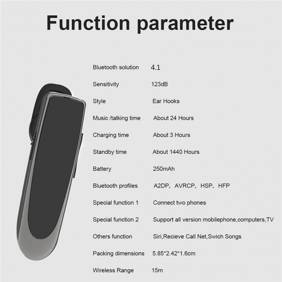 Pyzl K200 Wireless Bluetooth-kompatibles 4.2 Wireless Headset Headset Einseitiger Kopfhörer Freisprech-Headset für Telefon, Lapt