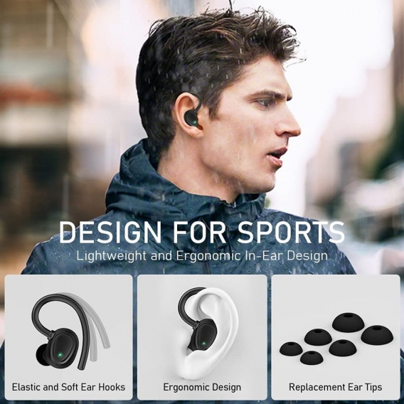 Pyzl Bluetooth 5.1 Kopfhörer, Kabellose Sport-Ohrhörer IPX7 Wasserdichtes Bluetooth-Headset 48H Hi-Fi Stereo mit Dual Mic, CVC 8