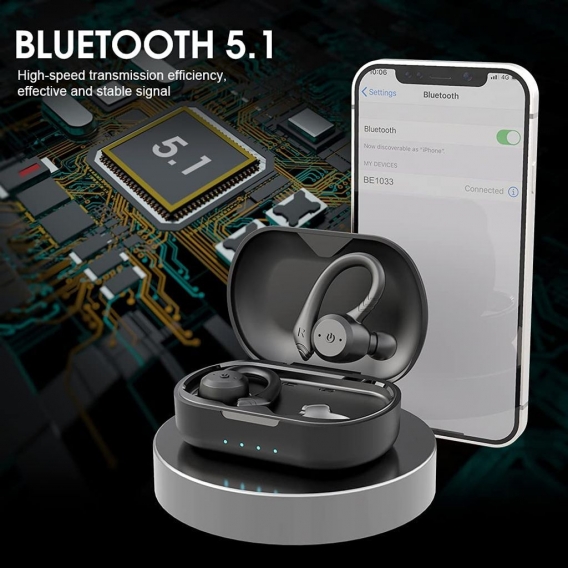 Pyzl Bluetooth-Kopfhörer, kabelloser Sport-Kopfhörer, Bluetooth 5.1-Headset, IP7 wasserdicht, HD-Stereo-Bass-Bluetooth-Kopfhörer