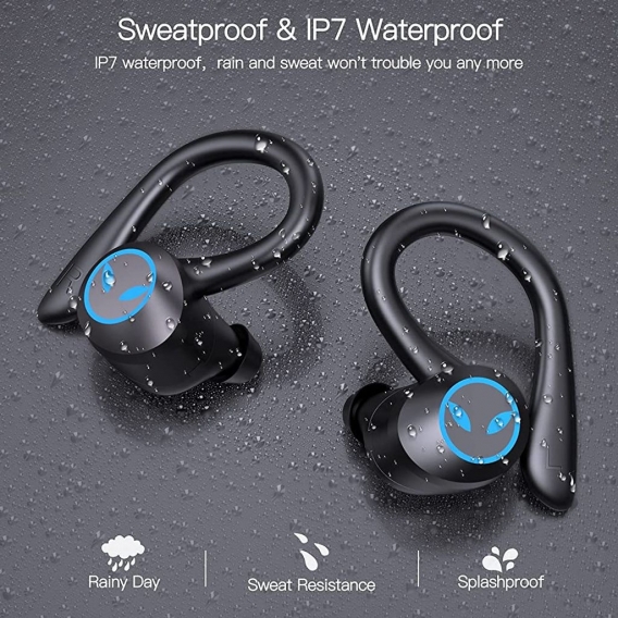 Pyzl Bluetooth 5.1-Kopfhörer, IP7 wasserdichter Sport-Funkkopfhörer, Hi-Fi-Bluetooth-Headset, 3D-Sound-Stereo-Headset mit integr