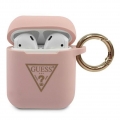 Guess Silicon Cover Ring Triangle Logo für Apple Airpods - Pink