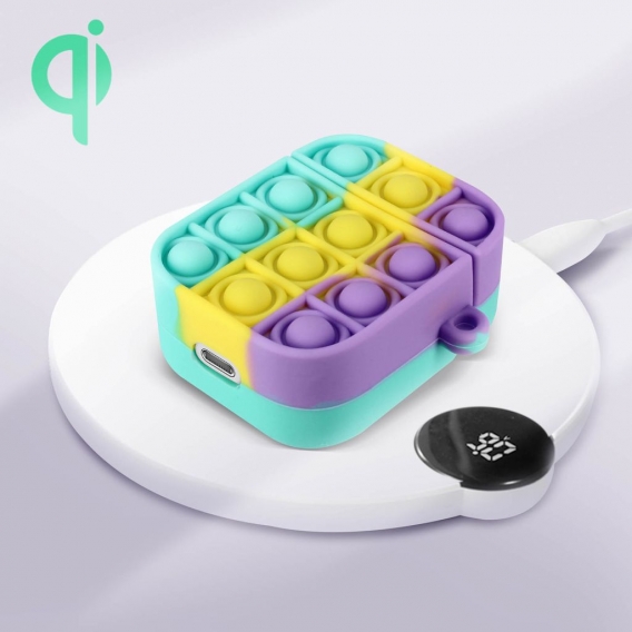 Bubble Pop 2-teilige Hülle für AirPods – Türkisblau / Gelb / Violett