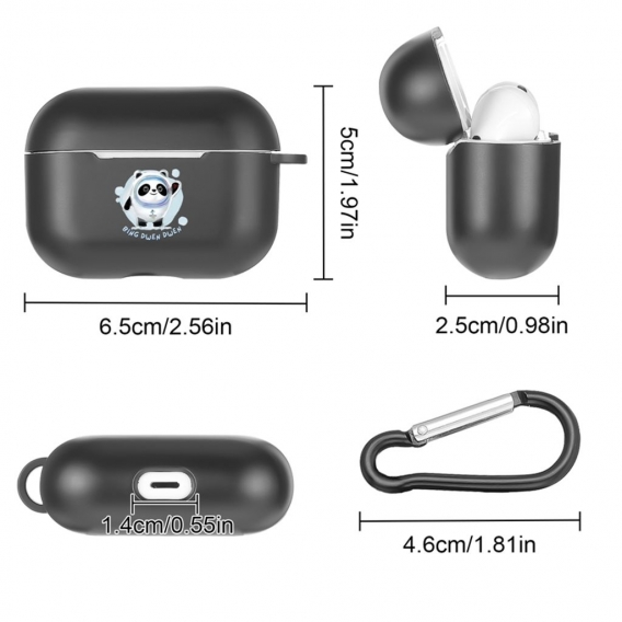 Bing Dwen Dwen Airpods case cover Hülle Airpod pro Schutzhülle Hüllen mit Karabiner Schwarz