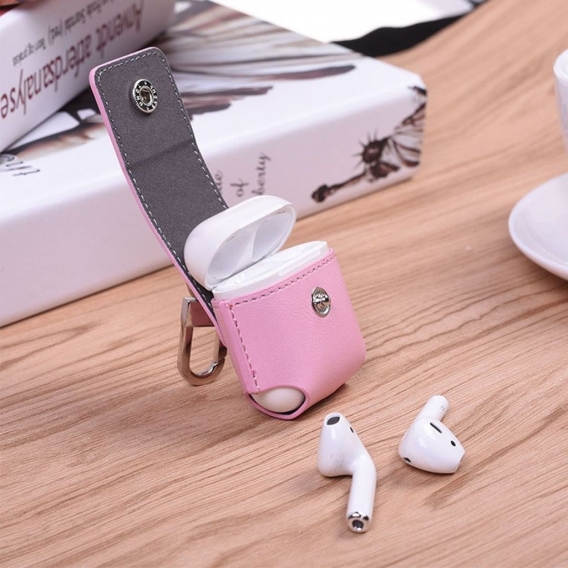 Kunstleder Tasche für Apple AirPods Rosa Schutz Etui Tasche Halter Halterung Zubehör