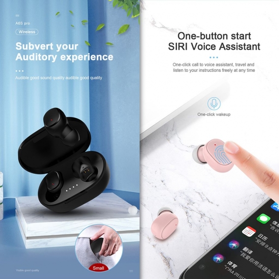 A6S Pro TWS Drahtlose Kopfh?rer Kopfh?rer Auto-Pairing Mini-In-Ear-Ohrh?rer HiFi BT 5.0 Stereo Eingebaute Mikrofonger?uschunterd