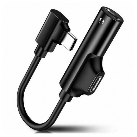 Pyzl [Hohe Qualität] 2 in 1 90 USB C Typ-C auf 3,5 mm Klinke AUX Kopfhörer Audio Ladekabel Konverter Adapter