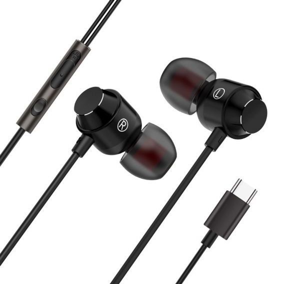 AcserGery Typ-C-Metallkopfhörer In-Ear-Mikrofon-Drahtsteuerungs-Bass-Magnet-Headset-Kopfhörer für Huawei P40 Typ C-Telefon