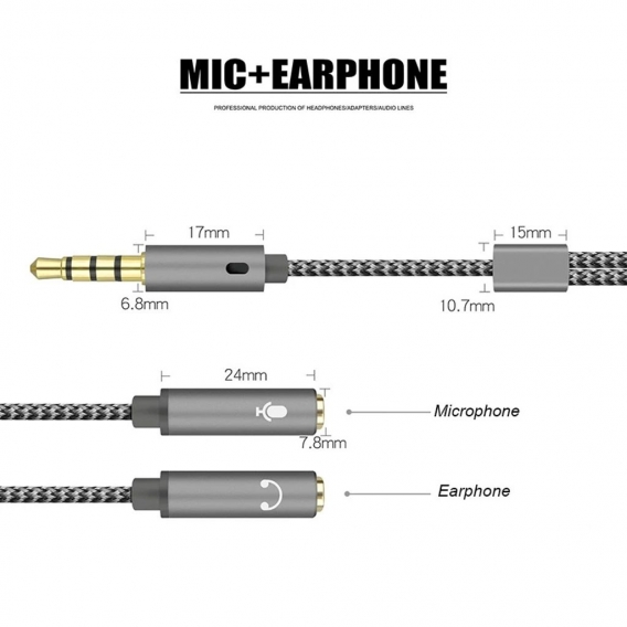 AcserGery 3,5 mm AUX-Kabel Audio-Splitterkabel / Klinke 1 Stecker auf 2 Buchse Mikrofon Y-Splitter Kopfhörer-Splitter adapt