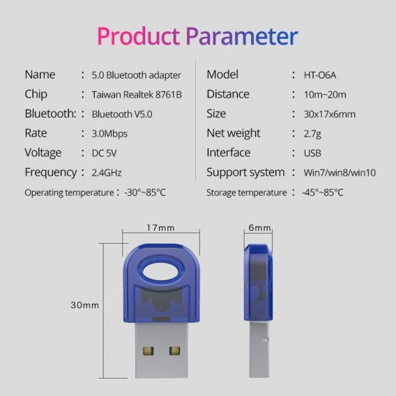 AcserGery USB Bluetooth BT 5.0 B chuyn i my tnh khng dy USB My pht thum thanh