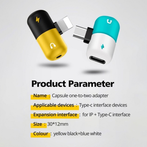AcserGery Typ-C-Adapter iPhone/Typ-C Verbesserter Mini-Kapsel-Audio-Splitter-Adapter Lightning-Ladeadapter