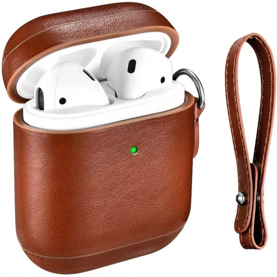 AcserGery AirPods Ledertasche Hülle, Icarer Echt Leder Vintage Tasche Stoßfeste Schutzhülle Slim Lightweight Echtleder LED Sicht