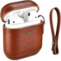 AcserGery AirPods Ledertasche Hülle, Icarer Echt Leder Vintage Tasche Stoßfeste Schutzhülle Slim Lightweight Echtleder LED Sicht