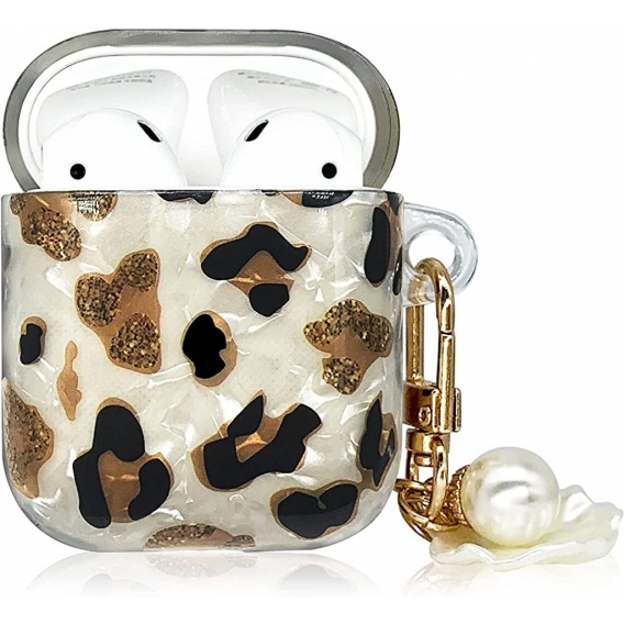 Pyzl Cute Leopard Case für AirPods 1&2, stoßfeste 360° Ganzkörper-Schutzhülle für Frauen und Mädchen, kompatibel mit Apple AirPo