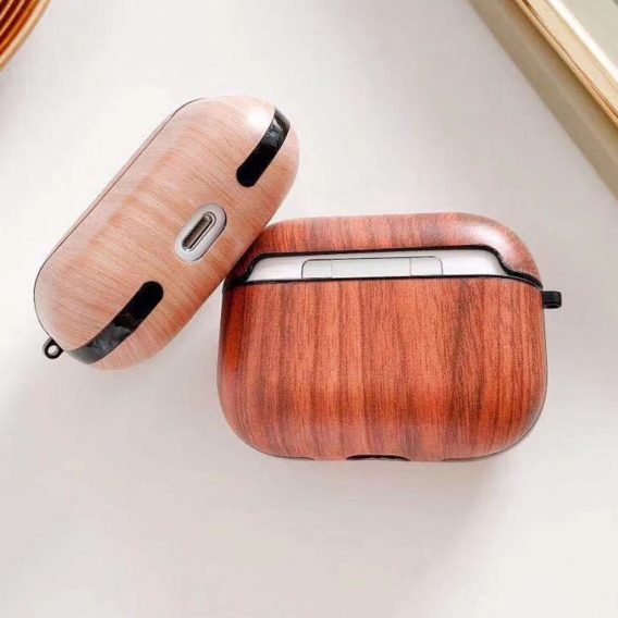 AcserGery Für Apple Airpods 1/2 Pro Wood Grain Design Case Hard PC Transparente Kopfhörerabdeckung mit Haken