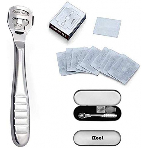 Izoel Stainless Steel Callus Rasp File Callus Remover Pedicure Foot File With 10 Spare Blades and 1 Foot Rasp Head