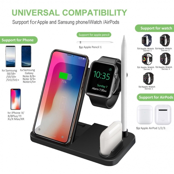 4-in-1-Wireless-Ladegerät, Ladestation für Wireless-Ladestationen für Apple Watch-Serie, AirPods Pro, Apple Pencil