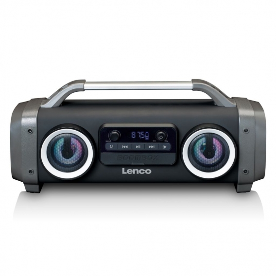 Lenco SPR-100BK - Spritzwasserfester Bluetooth-Lautsprecher UKW Radio USB und SD mit Lichteffekten - Schwarz