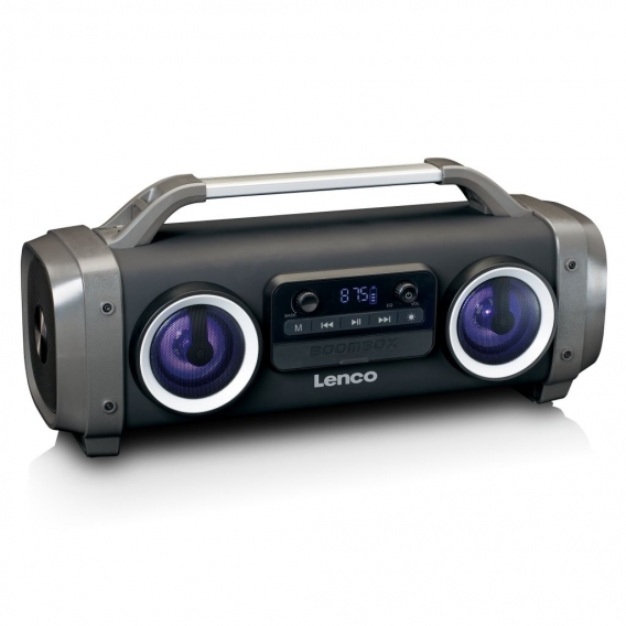 Lenco SPR-100BK - Spritzwasserfester Bluetooth-Lautsprecher UKW Radio USB und SD mit Lichteffekten - Schwarz