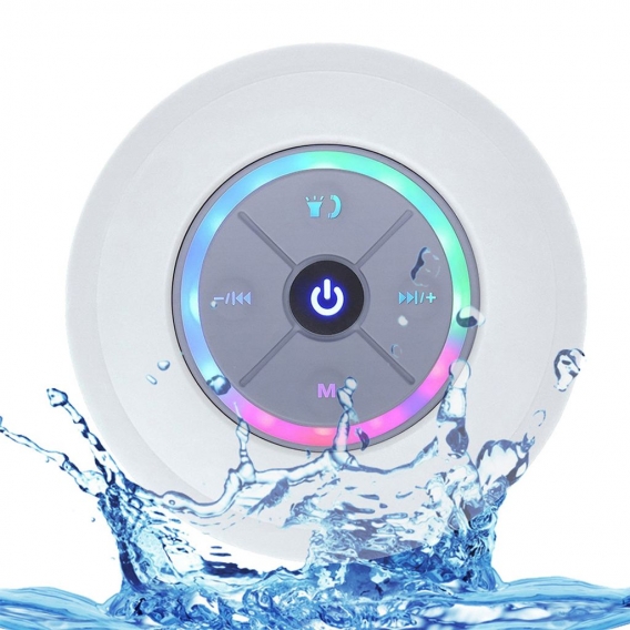 Mini Wireless BT Duschlautsprecher IPX4 Wasserdichte tragbare Lautsprecher mit LED-Licht FM-Radio Lauter Stereoklang Eingebaute 