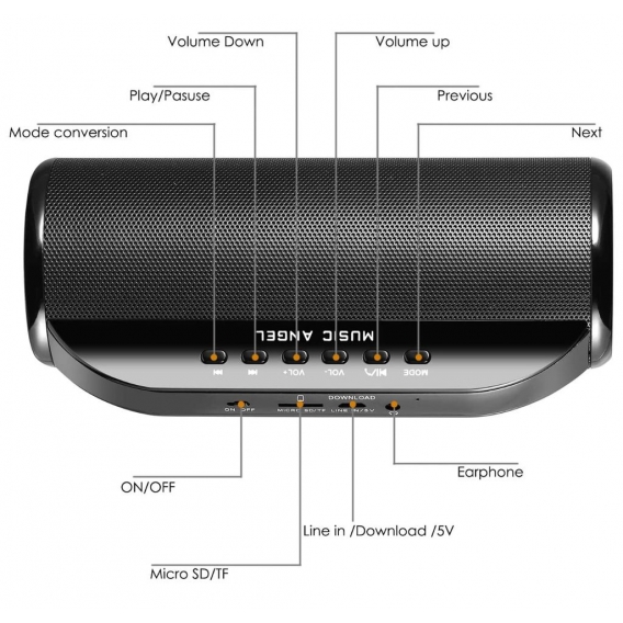 Music Angel Portable Wireless Bluetooth Speaker JH-MD13BT1