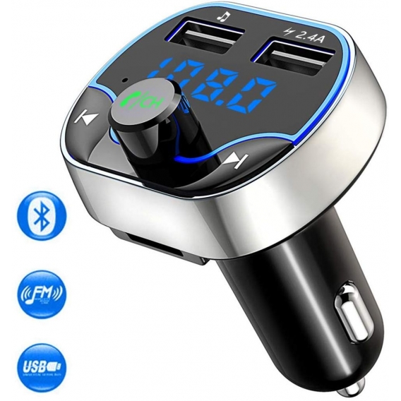 FM Transmitter Auto Bluetooth, Kabelloser MP3-Player Radio Adapter Car Kit mit Dual USB Ladeanschlüssen 5V/2.4A und 5V/1A, Unter