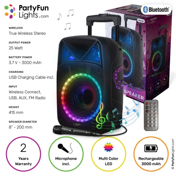 PartyFunLights Bluetooth Karaoke-Party-Lautsprecher - Partybeleuchtung - Mikrofon - Fernbedienung