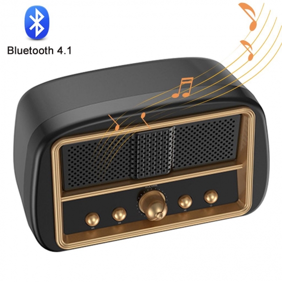 Retro Bluetooth Lautsprecher, Bluetooth Musikbox Vintage Kabelloser Speaker mit 10W Leistung, Vollem Stereo Sound 6-8h Wiedergab