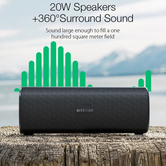 BlitzWolf® BW-WA2 20W Drahtloser Bluetooth Lautsprecher Dual Passive Membran TWS NFC Bass Stereo Soundbar mit Mikrofon - Schwarz