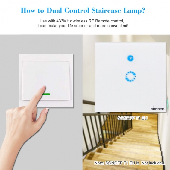 SONOFF Taster Wandleuchte Schalter Fernbedienung 1 Gang 86 Typ Ein / Aus Schalter Panel 433 MHz Wireless RF Fernbedienung Sender