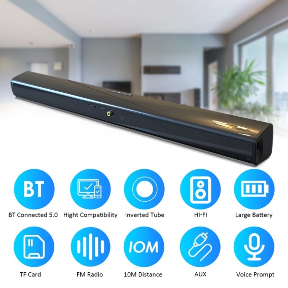 Drahtlos BT Connected 5.0 Soundbar-Stereolautsprecher mit AUX Line-Fernbedienung Eingebaute wiederaufladbare 2000-mAh-Akkus mit 