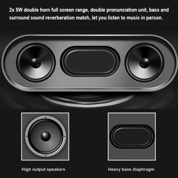 Bluetooth Soundbar Audio Player Kabelloser Lautsprecher Subwoofer 3D-Surround-Lautsprecher FM-Radiowecker TF USB für Heim-TV-PC【